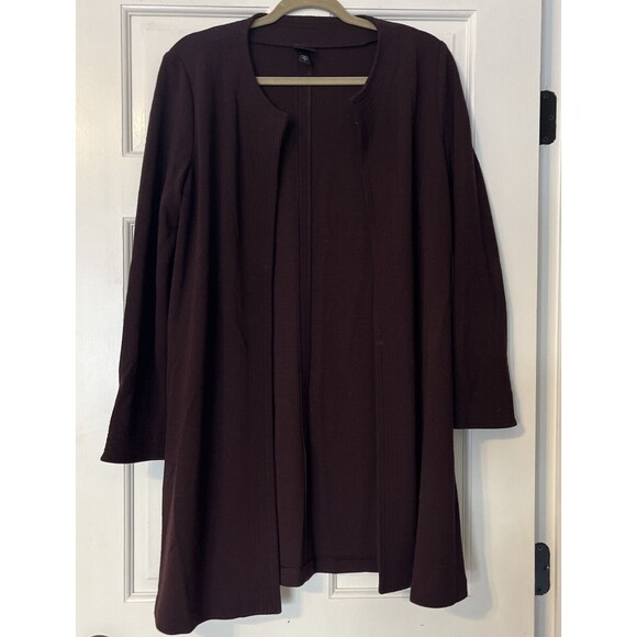 Eileen Fisher Cardigan Womens Small Open Front Wool Blend Duster Burgundy Purple - Picture 1 of 8